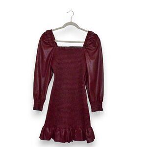 7 For All Mankind Long Sleeve Faux Leather Ruffle Smocked Mini Dress Size S